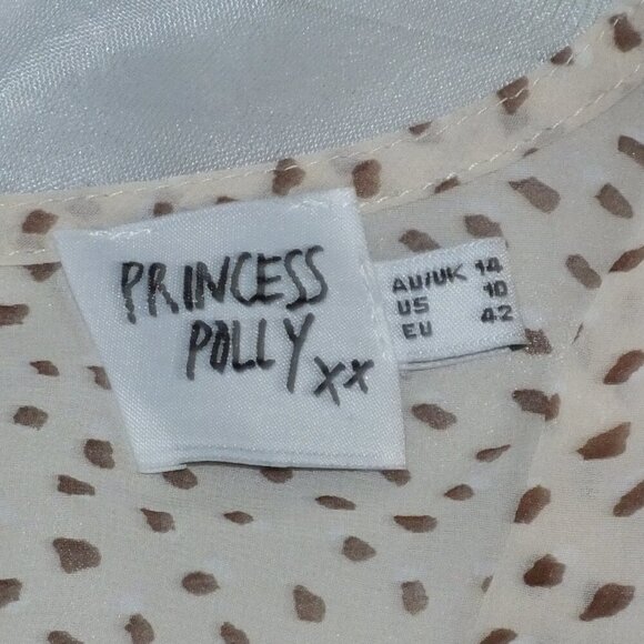 PRINCESS POLLY Women Beige STRING OF LOVE ROMPER Tie Zip Sheer V-Neck Size 10 - Picture 10 of 12